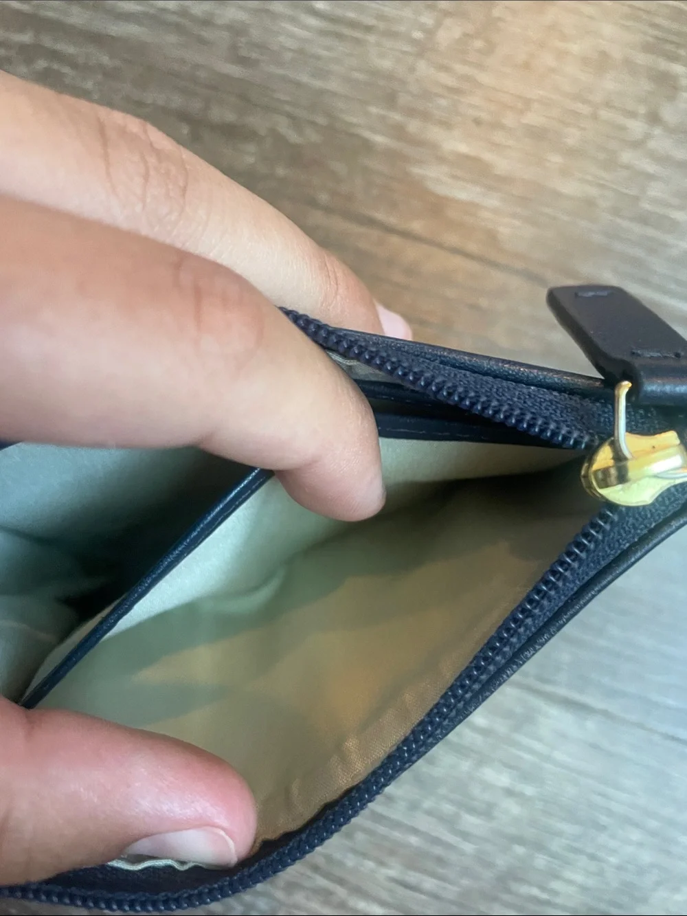 RADLEY LONDON Dark Blue Leather Zip Card Wallet with Gold Dog Emblem